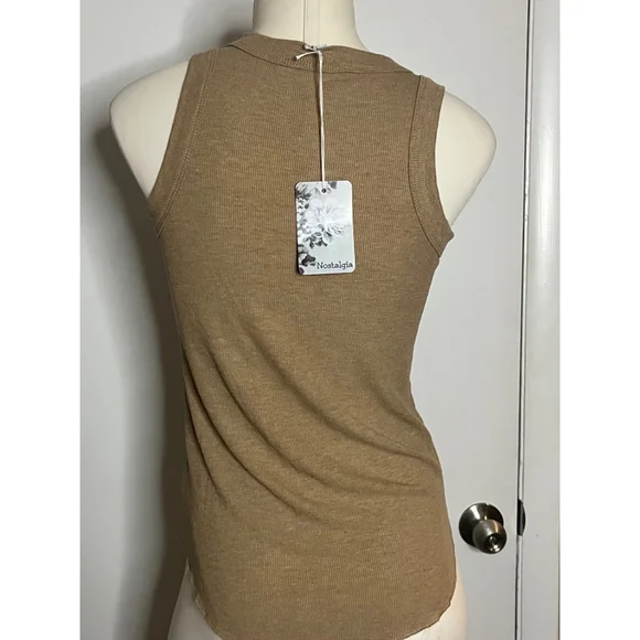 nwt womens tank top by nostalgia brown ribbed preshrunk size small - Picture 4 of 9